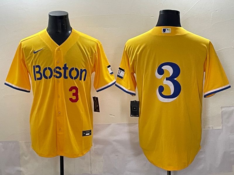 Men 2025 Boston Red Sox #3 No Name Yellow City Edition Nike MLB Jersey style 3->->